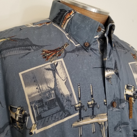 Magellan Sportswear Blue Fishing Buttondown Shirt - Picture 3 of 10